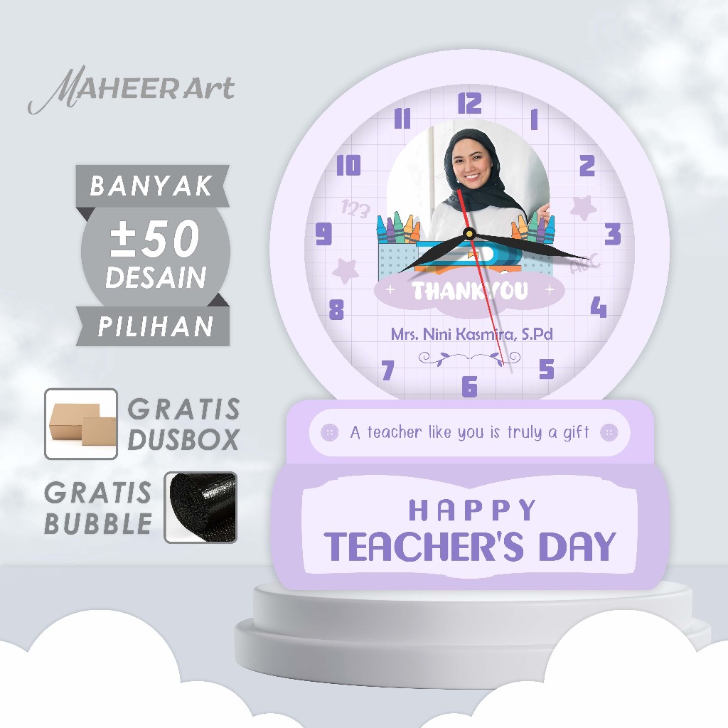 Hampers Terimakasih Untuk Hari Guru Unik Bermanfaat Jam Meja Custom Dengan Foto Dan Nama Wali Kelas