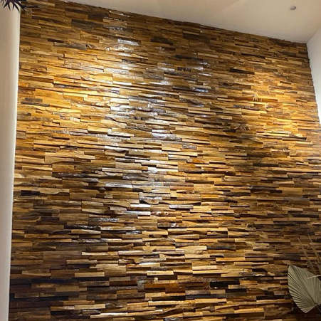 Dekorasi Panel Papan Dinding Kayu Jati Solid Tempel Interior Rumah Aesthetic