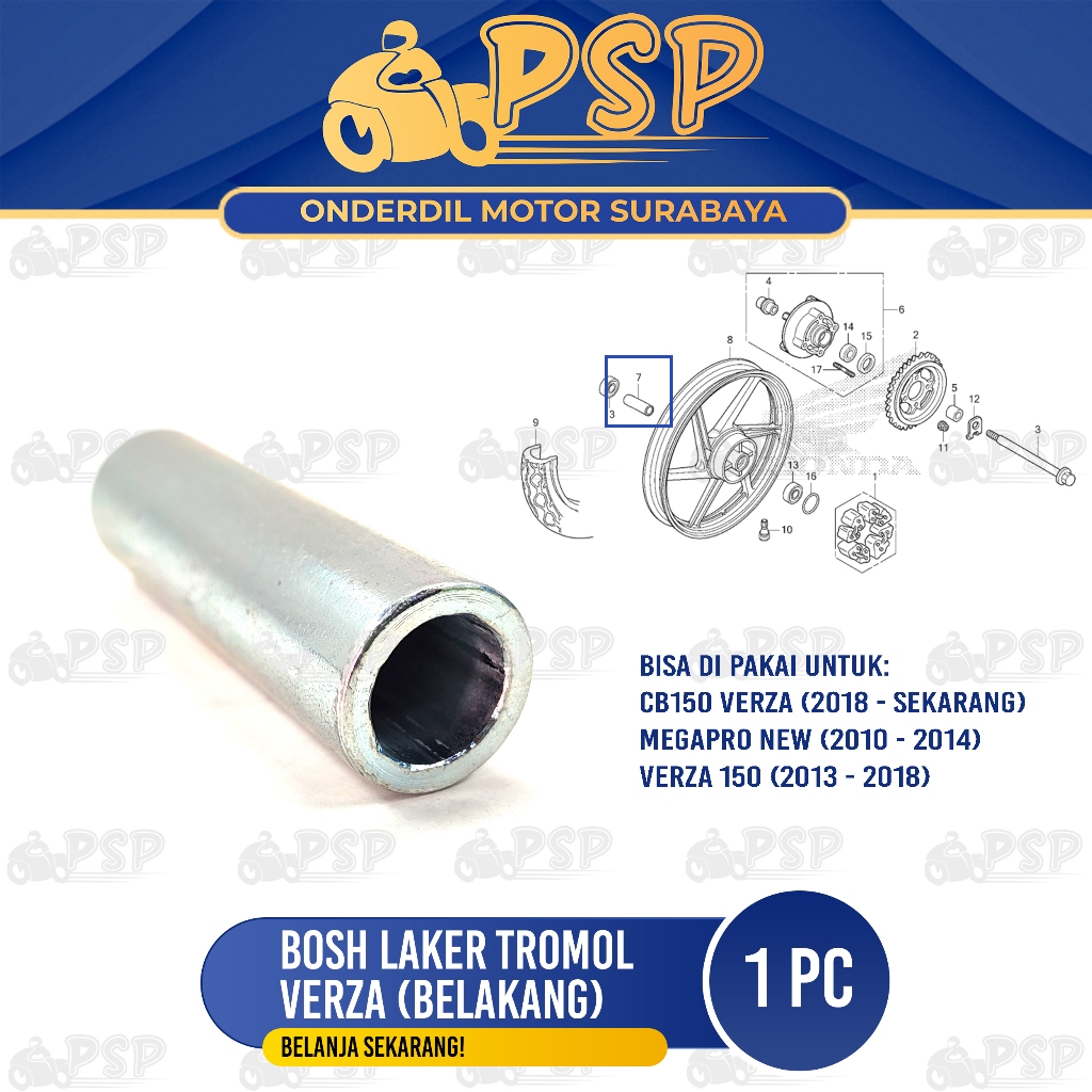 Bosh Laker Tromol Belakang  Verza / Megapro Mono (15x75) - Bos Laher Bearing Dalam As Roda CB Versa