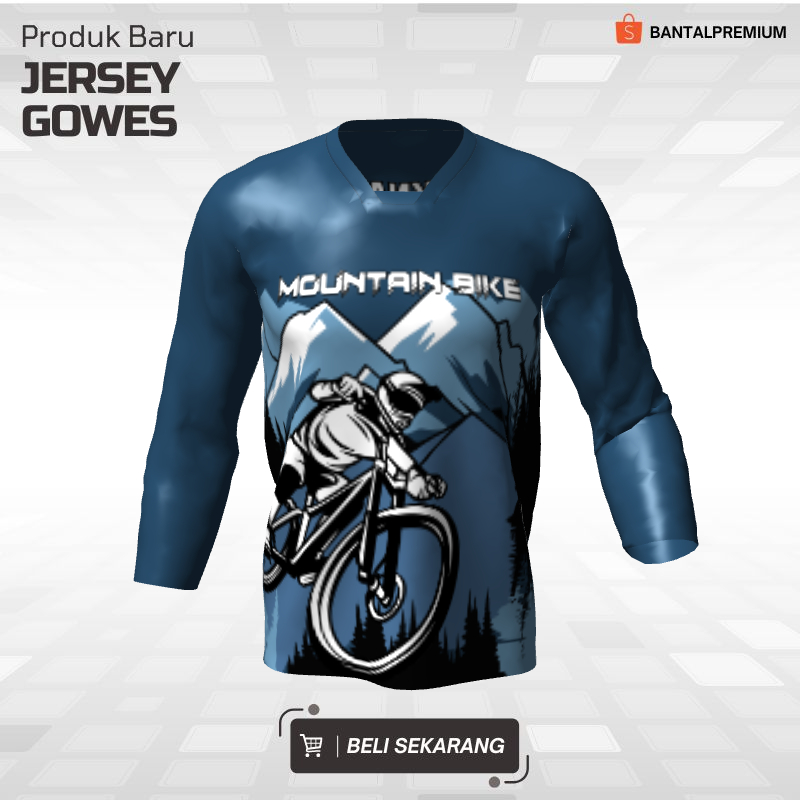 Kaos Jersey Gowes Sepeda Downhill Navy Motif Gunung 136 - Jersey Lengan Panjang