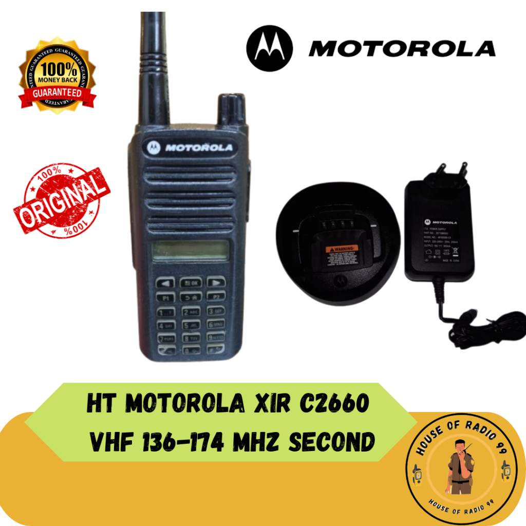 HT MOTOROLA XIR C2660 VHF 136 174 Mhz SECOND ORIGINAL LENGKAP CHARGER HT MOTOROLA SECIND