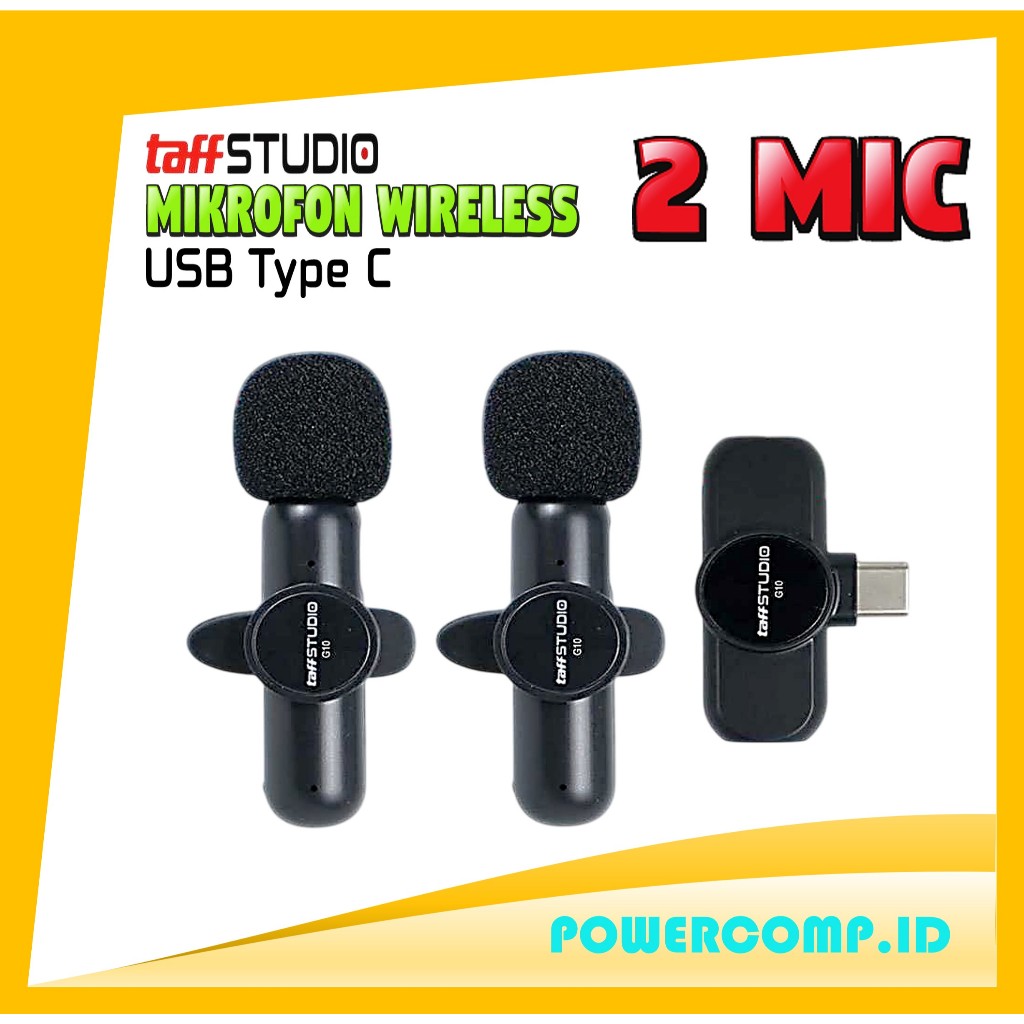 TaffSTUDIO Mikrofon Wireless 2 Mic USB Type C | Mic Clip On Wireless Android HP untuk Vlog YouTube T