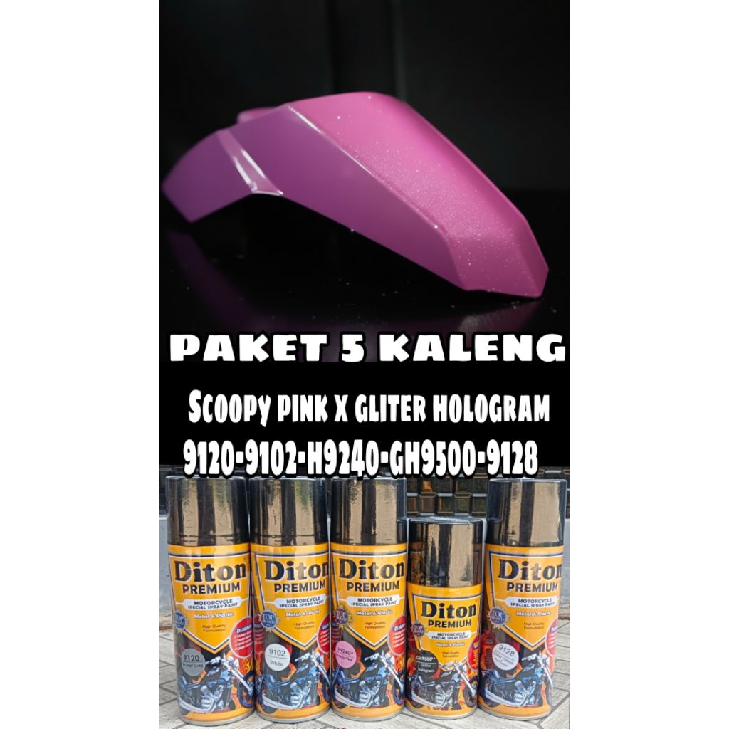 PAKET 5 KALENG pilok pilox diton premium SCOOPY PINK X GLITER HOLOGRAM, 9120 Primer grey 400cc 9102 