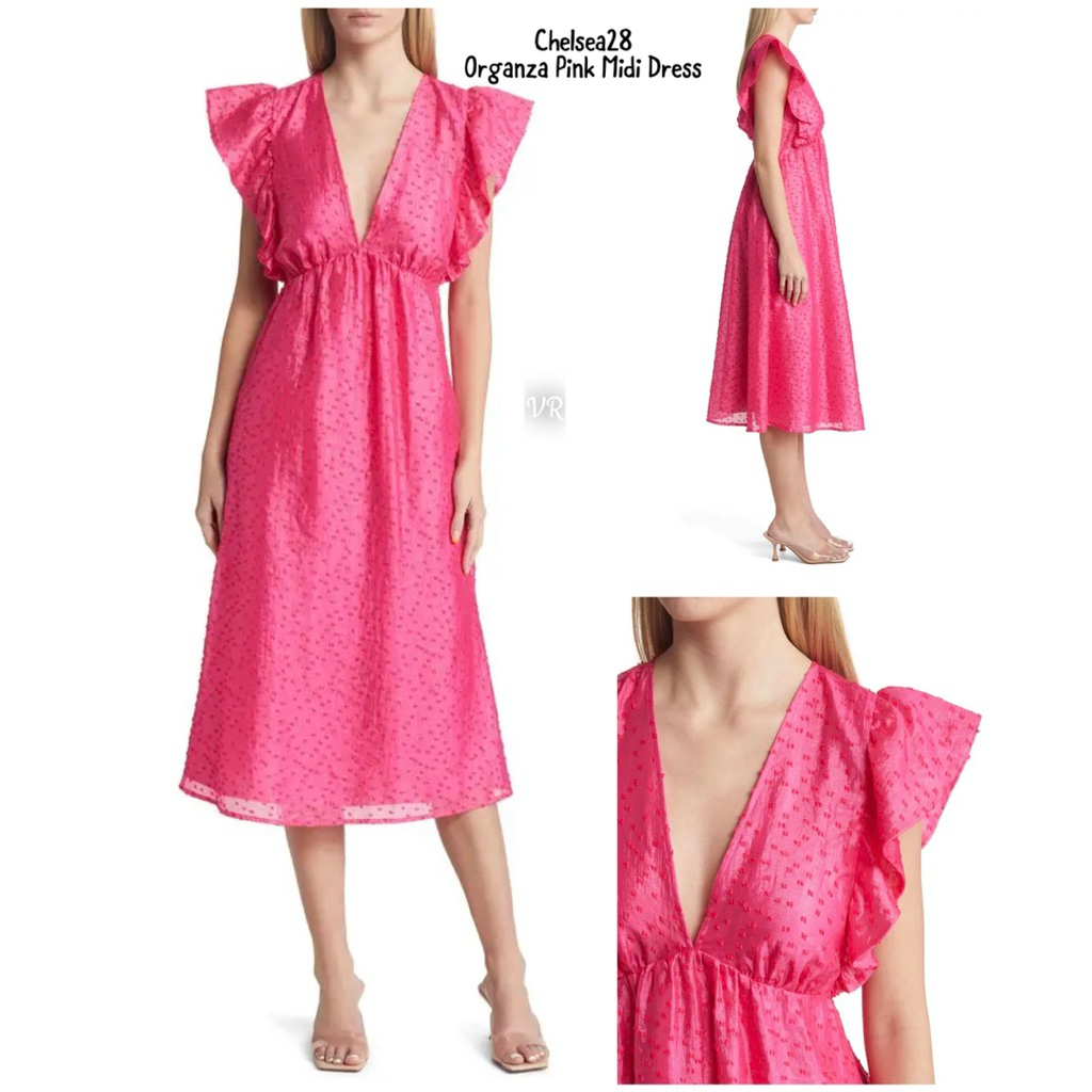 [ CS 25 ] ORGANZA PINK DRESS DRAP RUFFLES PINK DRESS