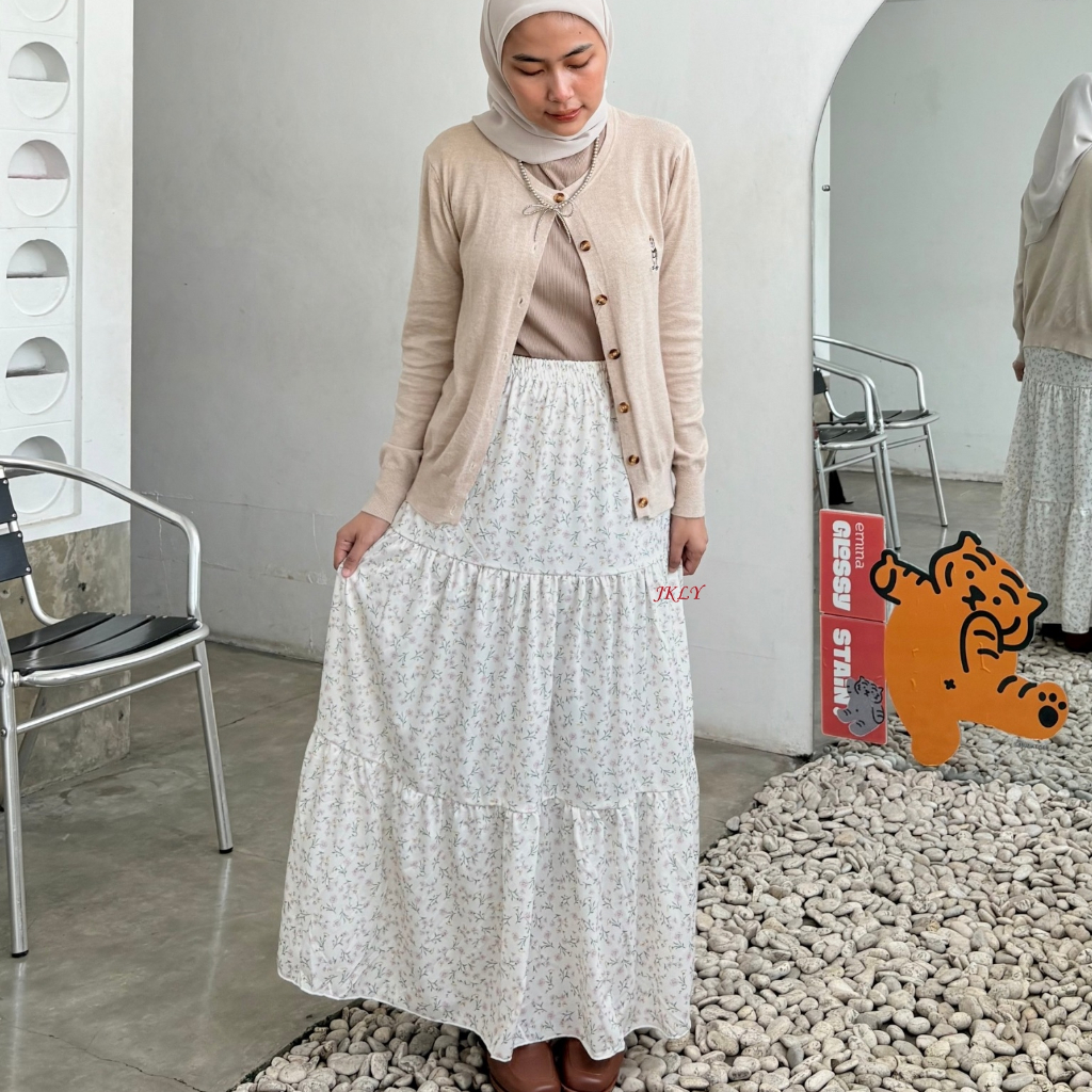 Rok Susun Korean Style Panjang Motif Bunga/ Rok Susun Payung Panjang Wanita Korean Style/ Rok Susun 