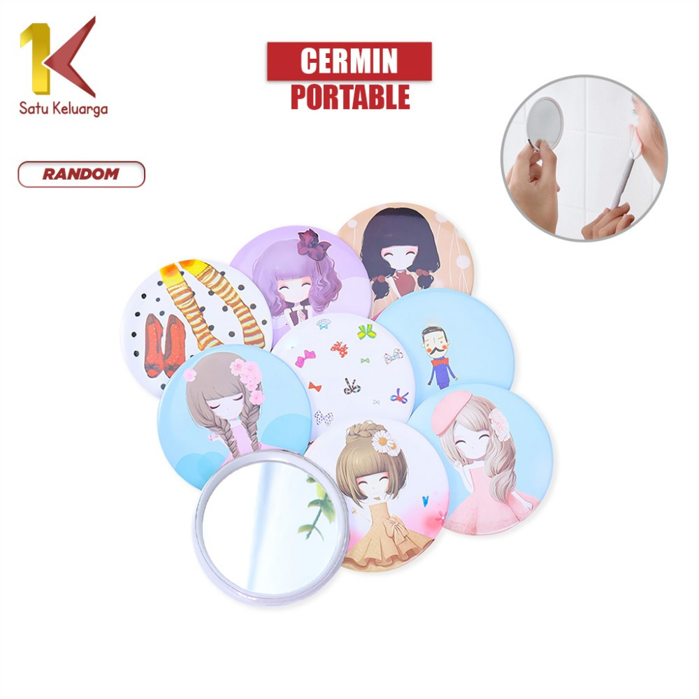 Satu Keluarga Cermin Kaca Bulat Kecil K53 Cermin Rias Mini Karakter Motif Kartun Colorful / Cermin S