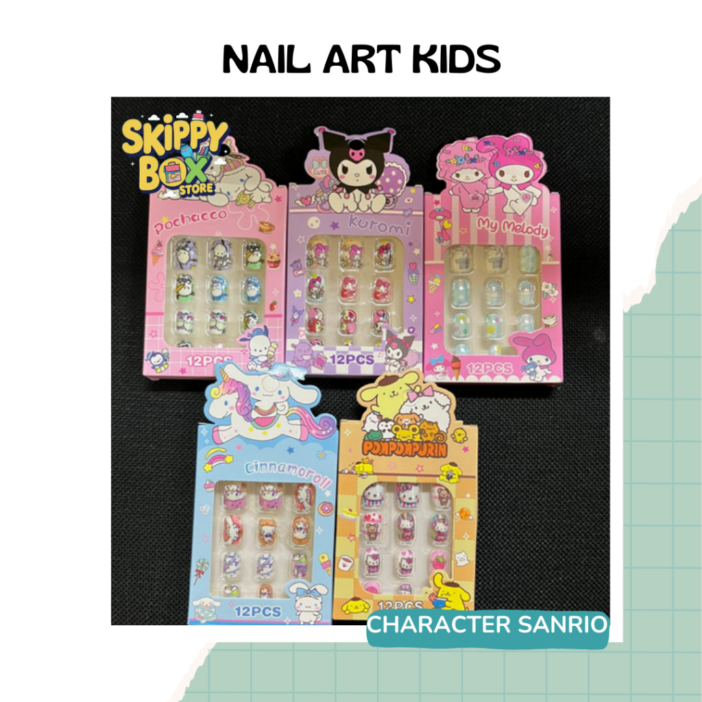 NAILS SET KUKU PALSU  MOTIF UNTUK ANAK CEWEK FAKE NAIL ART KARAKTER
