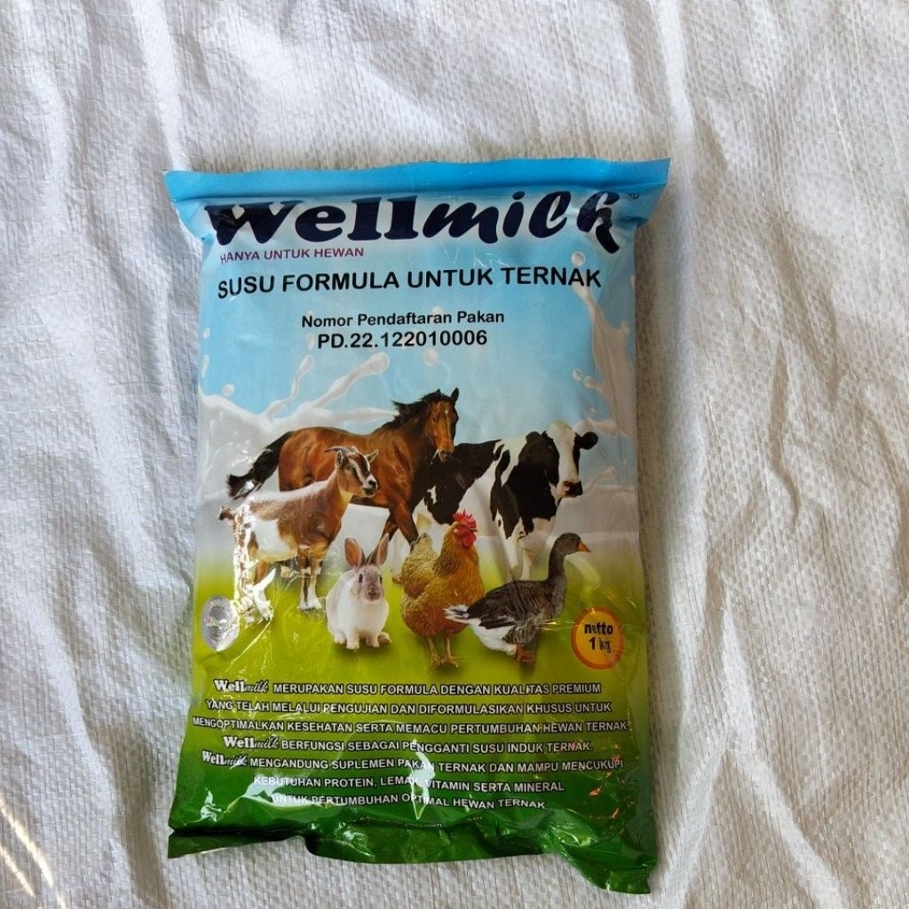 wellmilk 1kg, susu bubuk yang lengkap untuk ternak ruminansia seperti sapi kambing dan sejenisnya ya