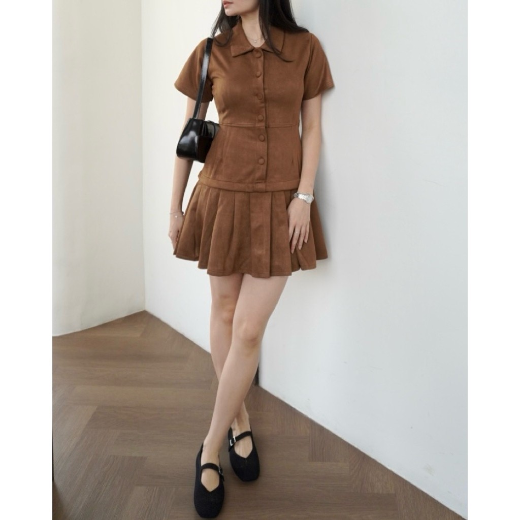 WITH EASE - Seoul Dress | Suede Mini Dress | Dress Wanita Bludru | Dress Pendek Casual Elegan Minima