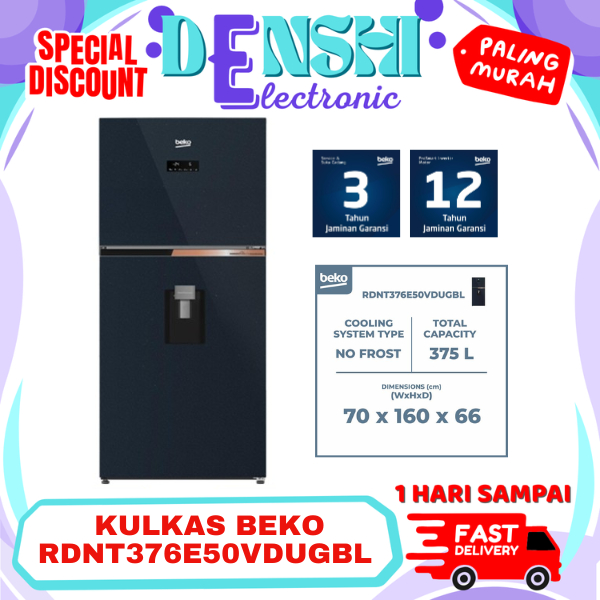 KULKAS BEKO 2 PINTU RDNT376E50VDUGBL 375 L INVERTER WATER TANK DISPENSER NO FROST | KULKAS BIRU NAVY