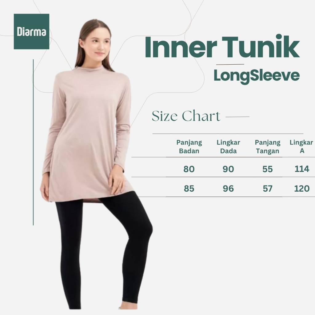 DIARMA Manset Tunik Turtleneck Tangan Panjang Inner Wanita Rayon | Baju Dalaman Basic Tunik Atasan P