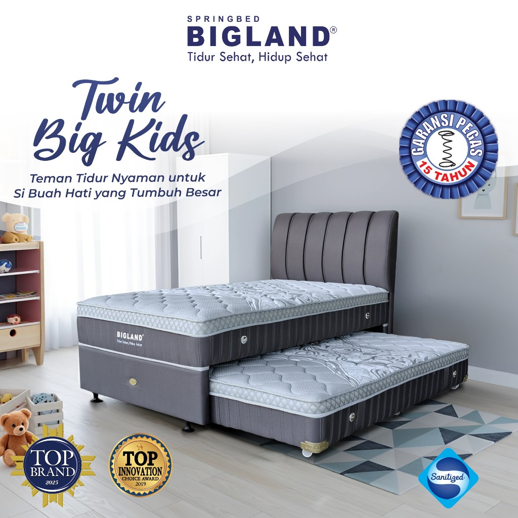 Bigland Springbed Twin Big Kids (Kasur Sorong Anak) - FREE 2 Bantal & 2 Guling