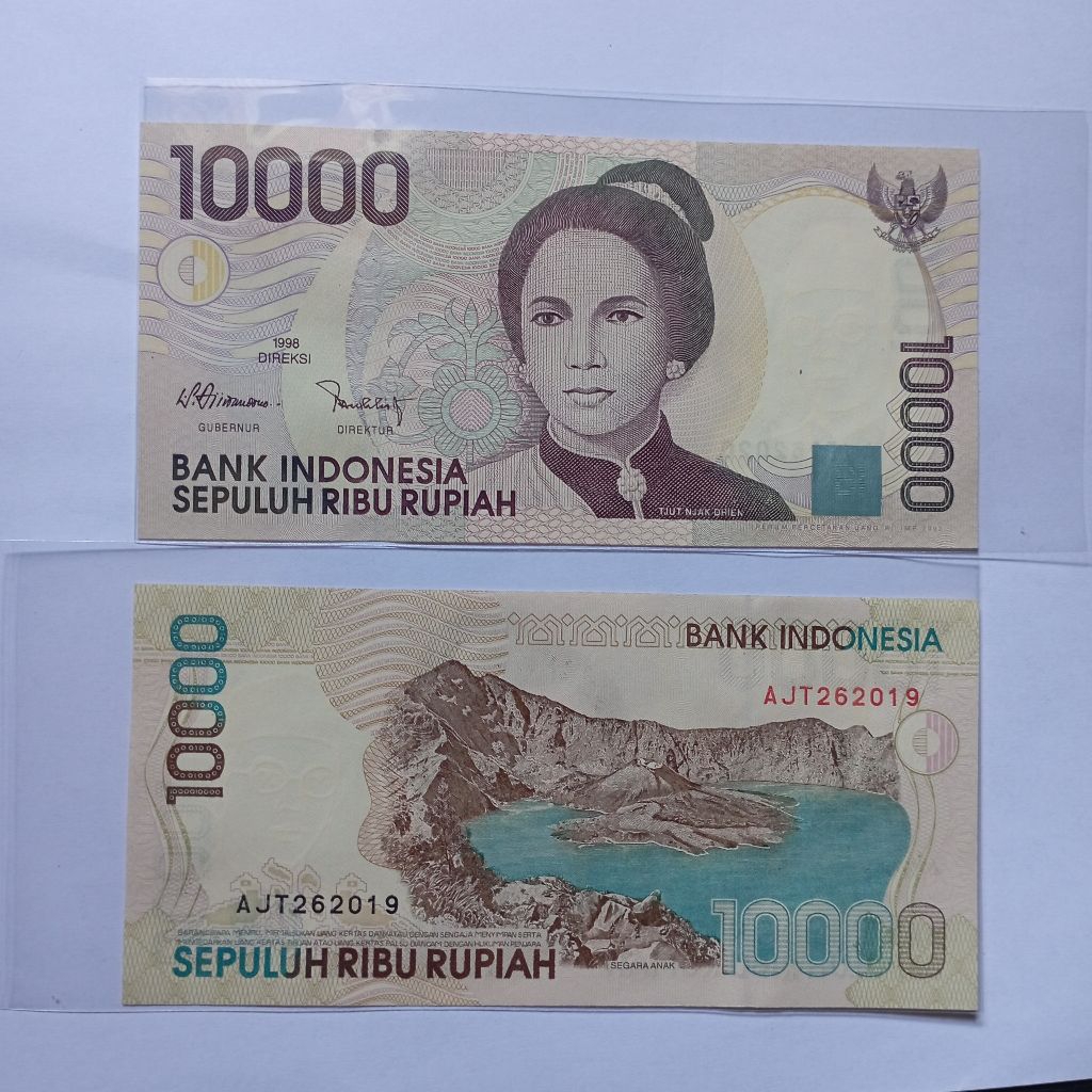 10000 rupiah uang kertas cut nyak dien tahun 1998 baru asli