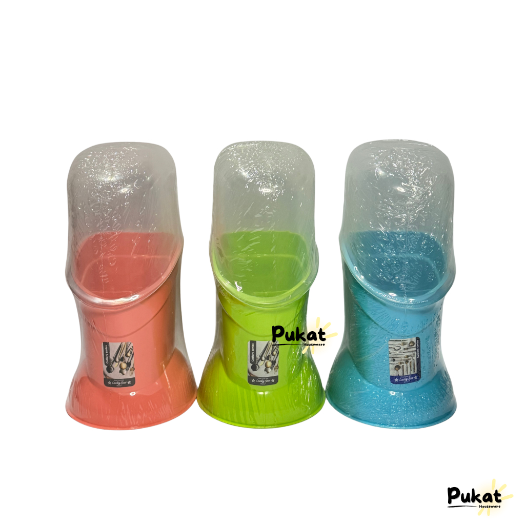 Tempat Sendok Garpu Plastik Besar / Wadah Alat Makan + Tutup / Tempat Sendok Cantik