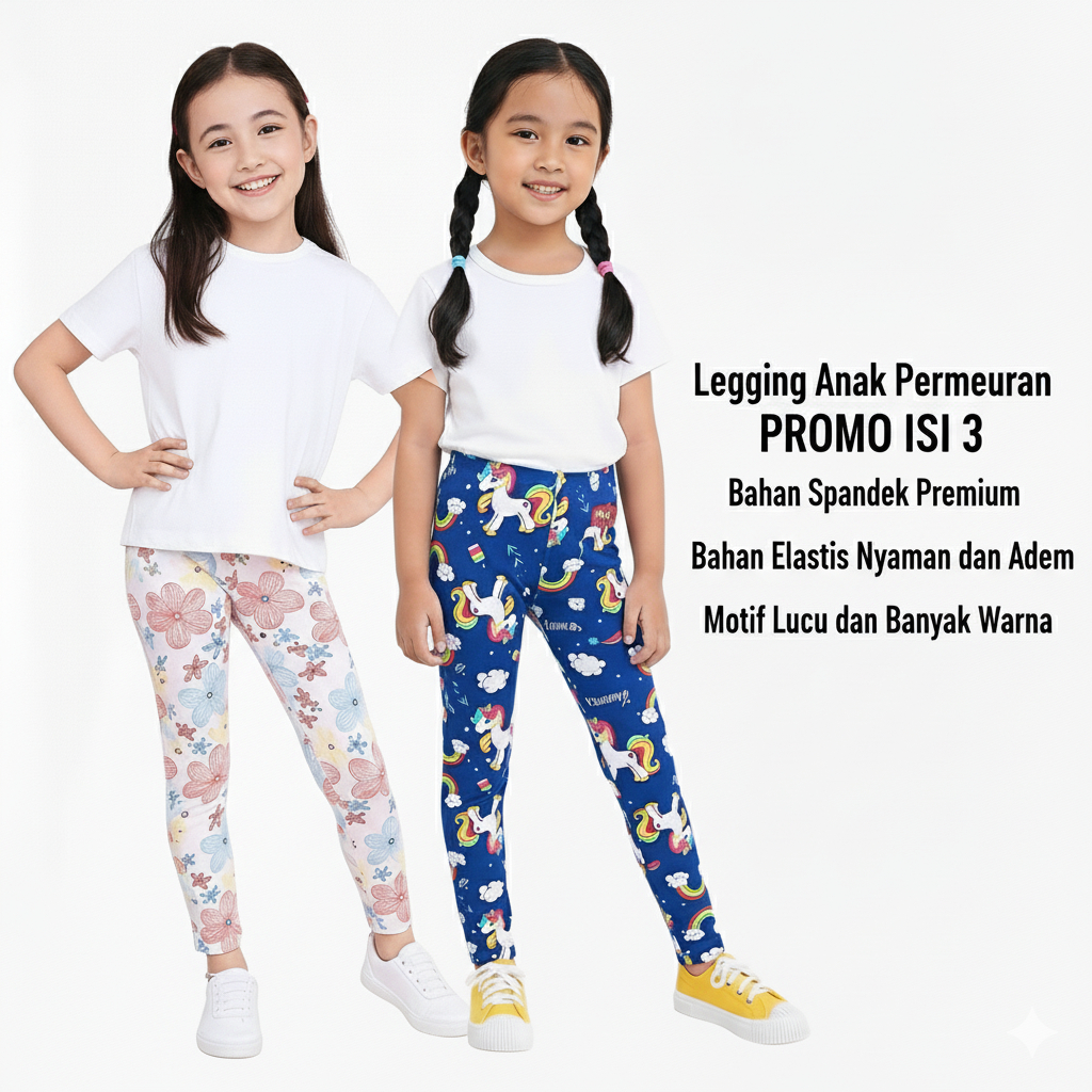 PROMO ISI 3 Legging Anak Perempuan usia 6-8 tahun / Lejing / Legging Promo / Legging Anak 1-15 Tahun