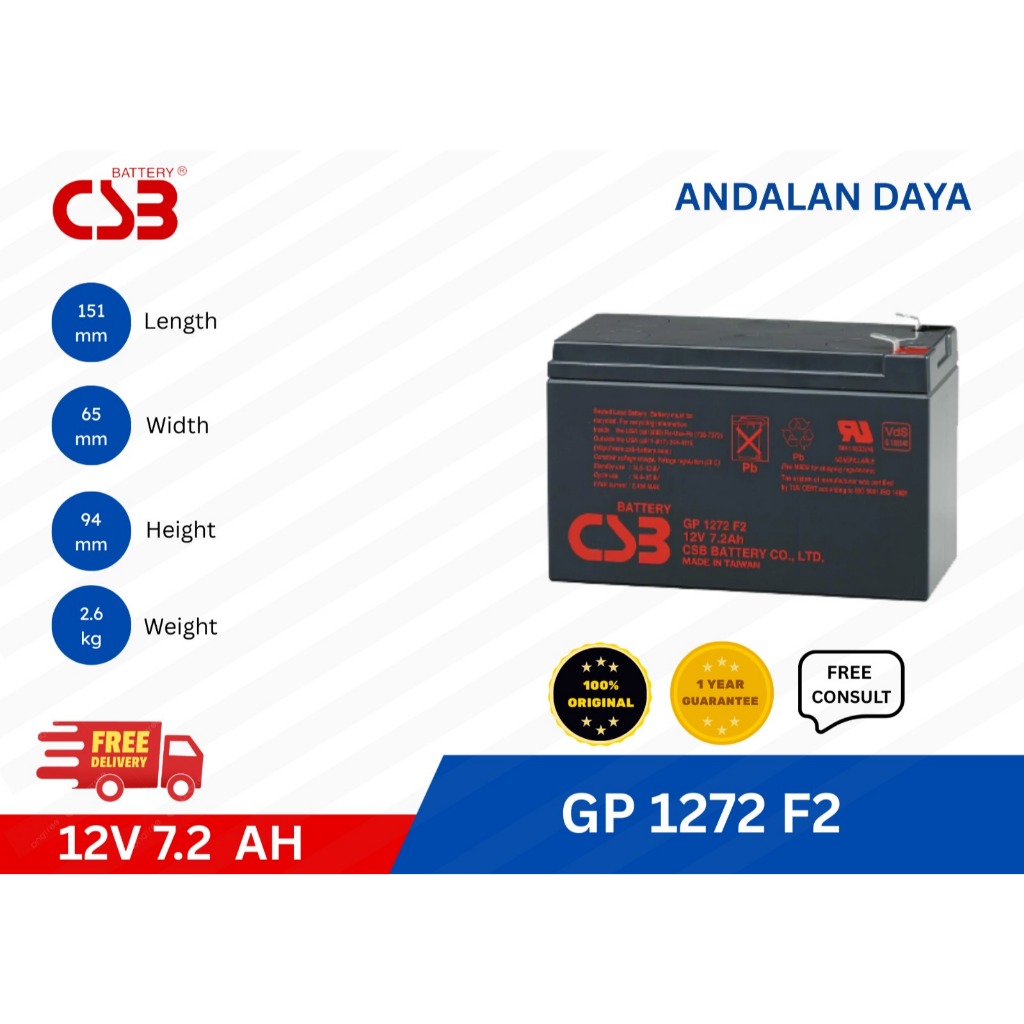 Baterai Vrla Aki Ups CSB 12V - 7.2Ah GP1272  Baterai UPS APC