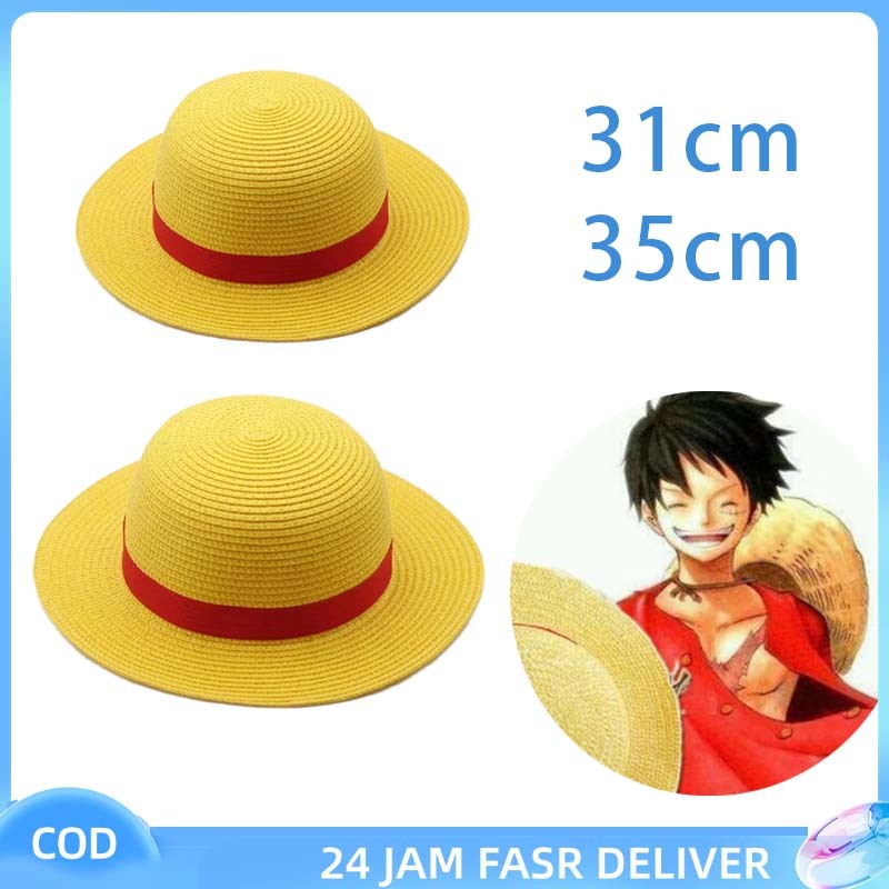 Topi Jerami Monkey Anime 31/35cm Topi Anyaman Topi Jarami Luffy Topi Jerami Straw Hat Luffy Topi Jer