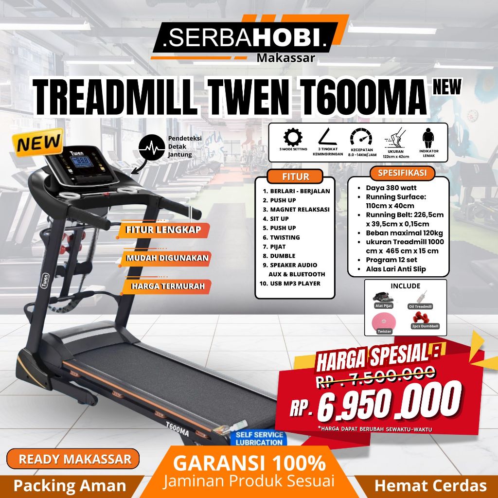 Treadmill TWEN T600MA – Alat Kardio Modern Cocok untuk Pemula & Pro