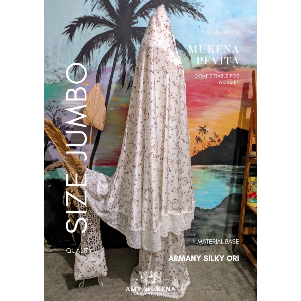 ALEETHA - PEVITA SERIES| Mukena Pevita Series Hitam Putih Armany Silk Motif Random 2in1 Resleting Ta