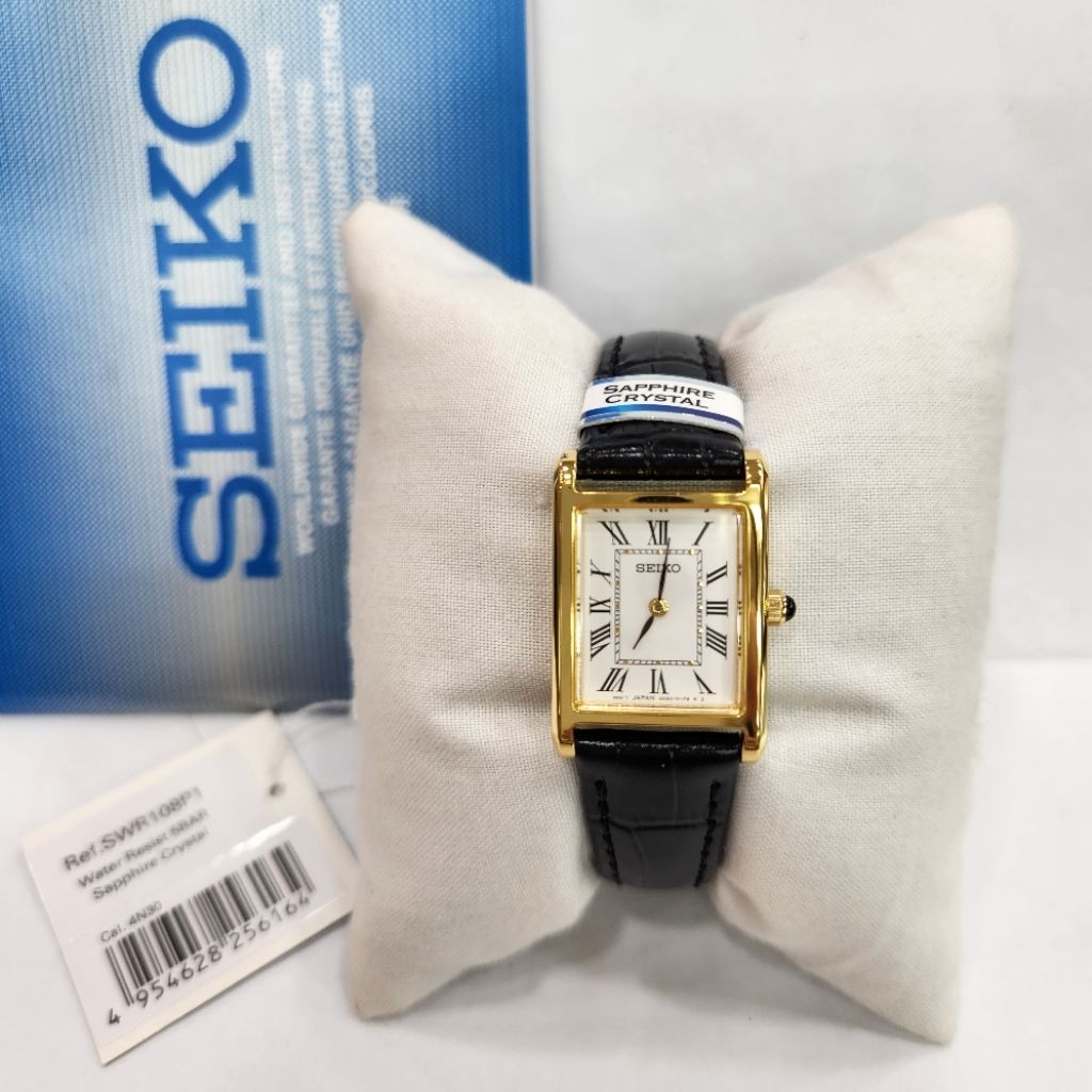 Seiko SWR108P1 Classic Women Quartz Leather Strap Nano Tank