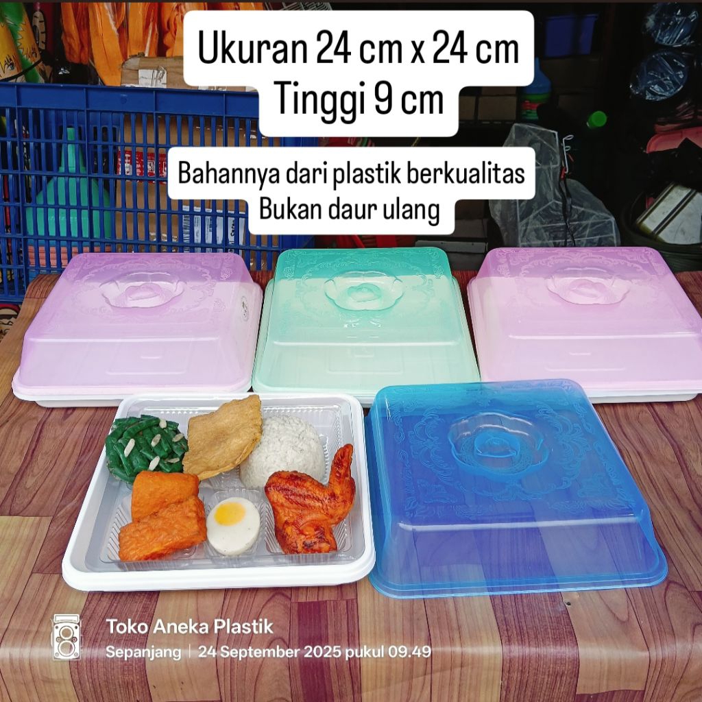 { paket 12 kotak } Kotak Nasi Hajatan / Kotak Berkat / Kotak Plastik Tutup Bening Warna / tempat rot