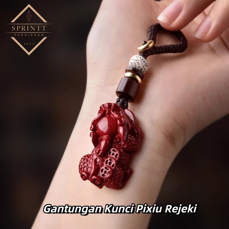 DW GK086 Gantungan Kunci Pixiu Rejeki Kalung Pixiu Bahan Zhusha Teratai Fengshui Hoki Gantungan kunc