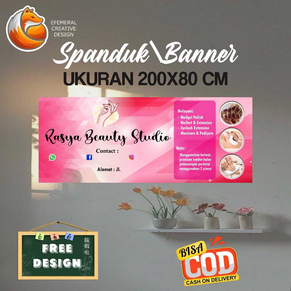 SPANDUK BANNER 200X80 CM SALON PINK FREE DESIGN