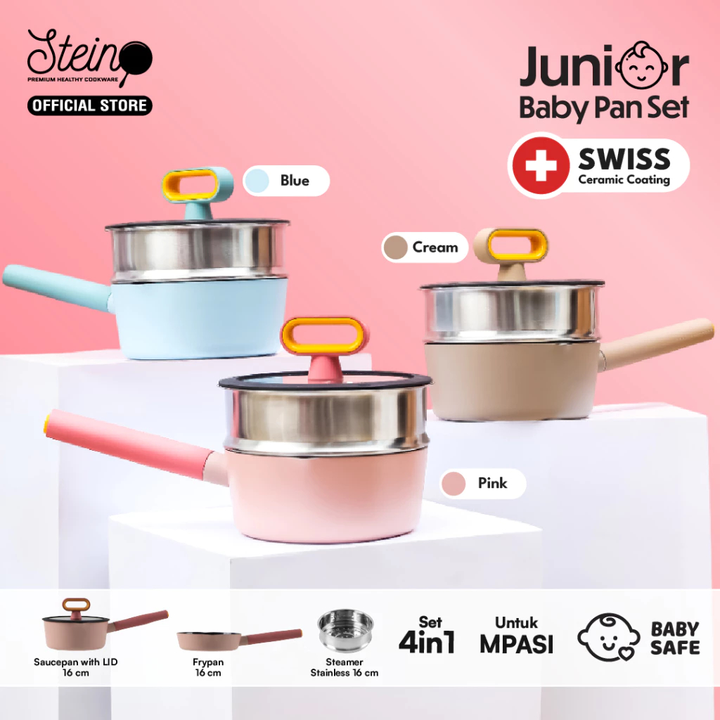 Steincoowkare Junior Baby Pan Set Panci MPASI - STEIN Junior Baby Pan Set - Panci MPASI Set 4in1 - C