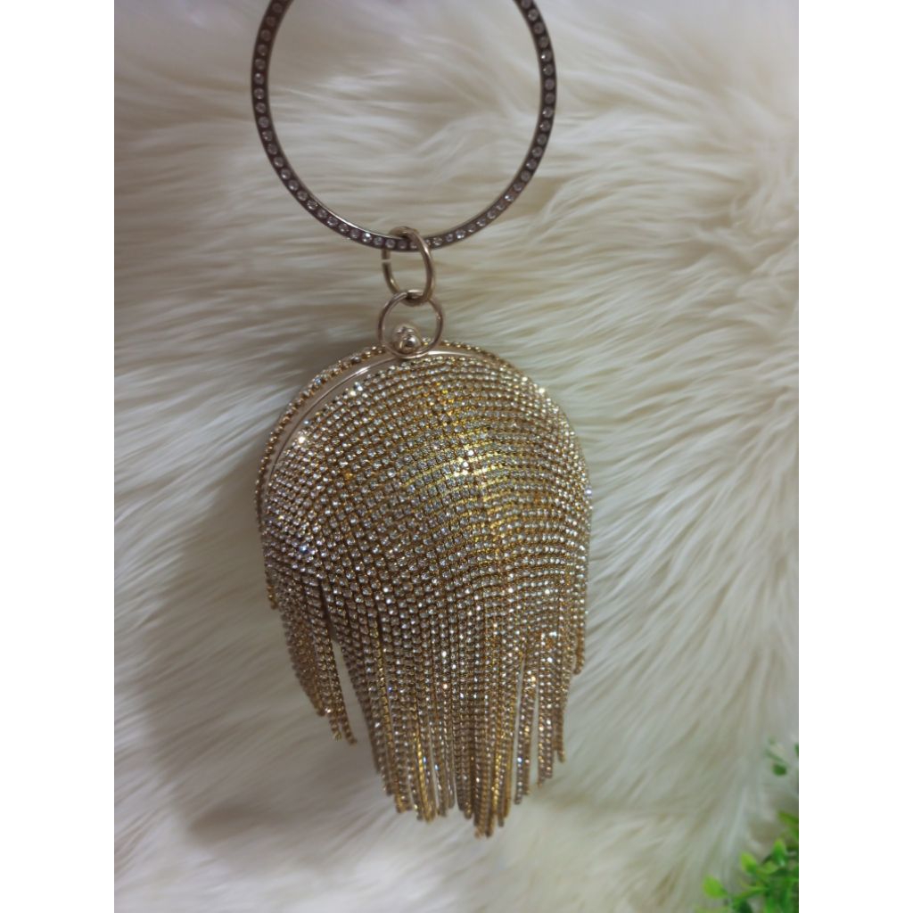 [wang clutch] Tas pesta super mewah blink blink tas tangan bulat Rumbai import