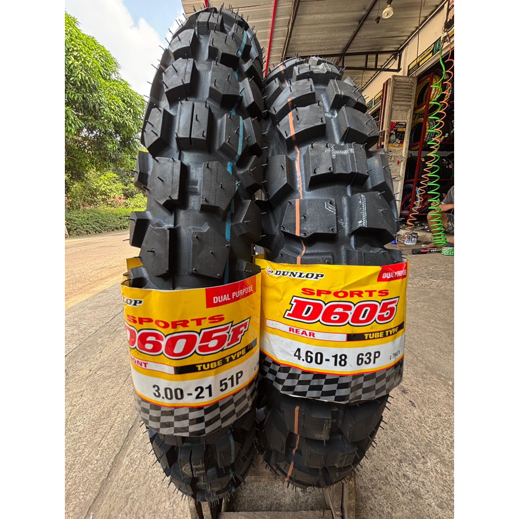 Dunlop D605.SEPAKETDEPAN DAN BELAKANG (300-21&4.60-18)Ban Dual purpose CRF, KLX BF, WR155.Ring 21+18