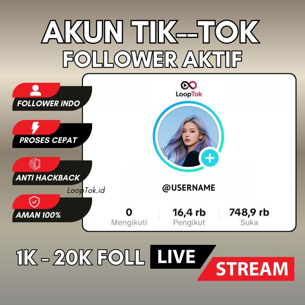 Akun TikTok Real Followers Indo 1K - 20K Aktif Hasil FYP Bisa Live & Affiliate