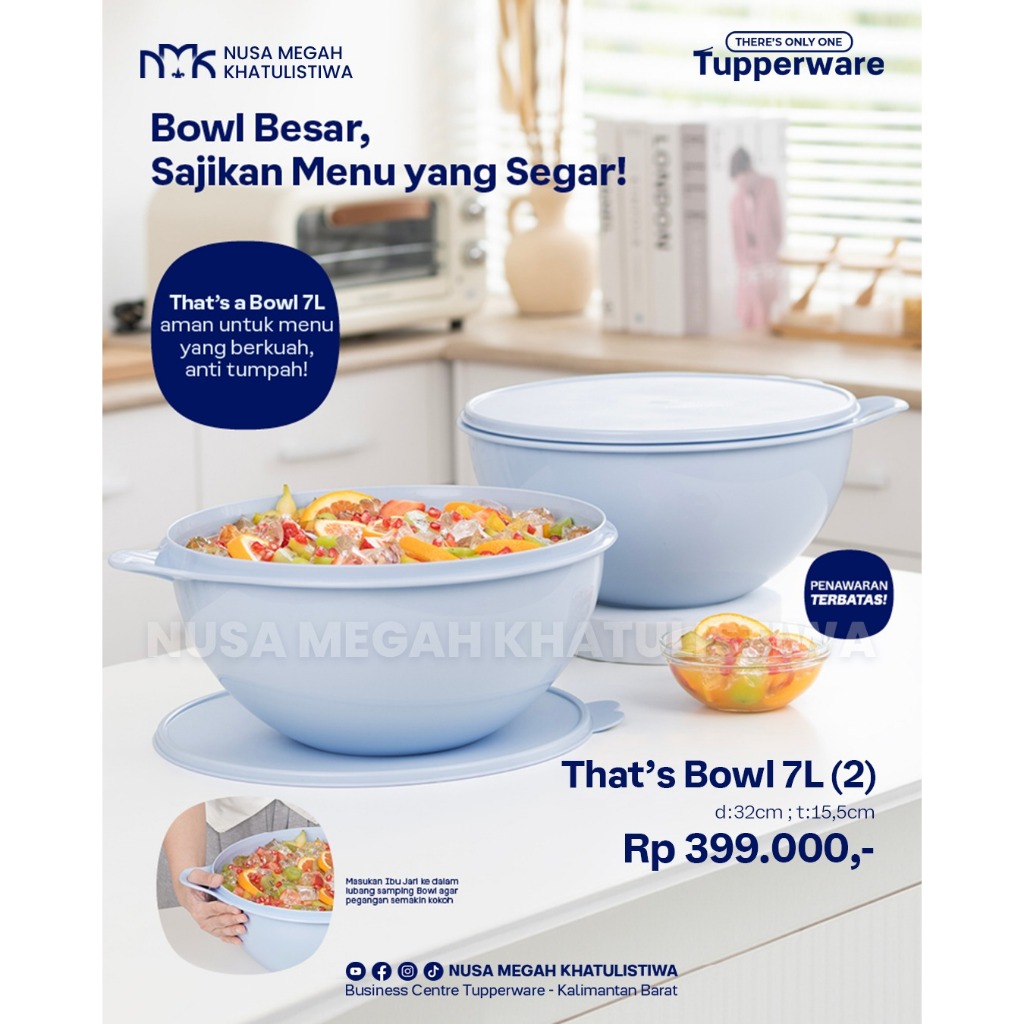 tupperware Bowl Jumbo 7.8 L thats bowl wadah jumbo Wadah Penyimpanan Adonan dilengkapi tutup