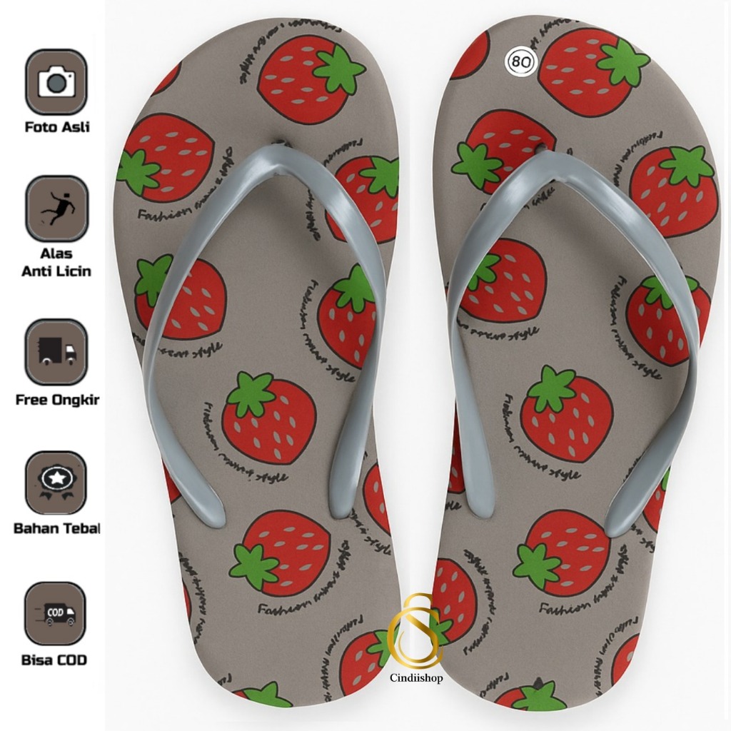 SANDAL JEPIT WANITA STRAWBERRY BESAR BIG SENDAL CEWEK STRAWBERY JUMBO