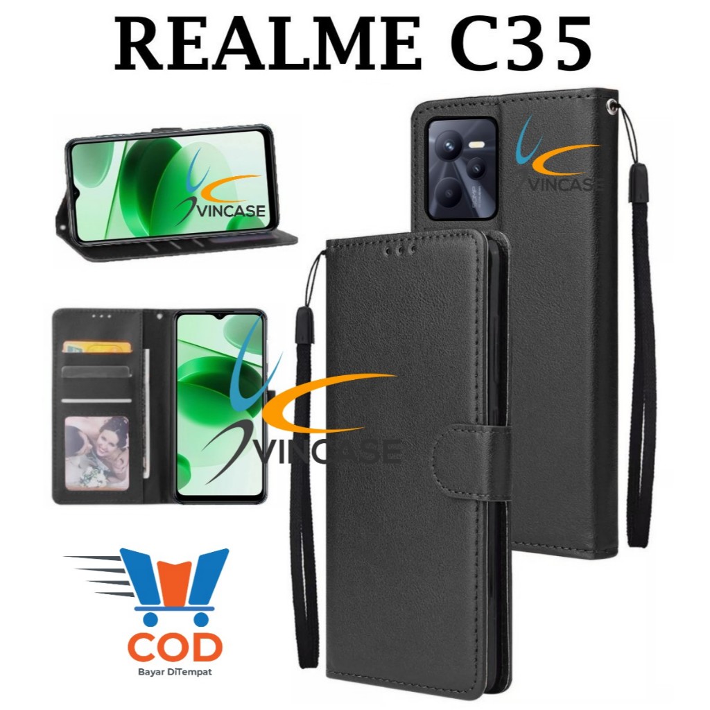 REALME C35 FLIP LEATHER CASE PREMIUM - FLIP WALLET CASE KULIT UNTUK REALME C35 - CASING DOMPET | FLI