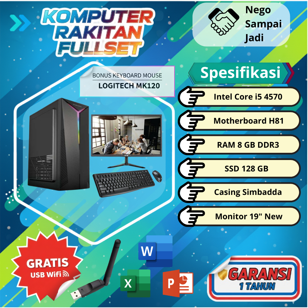 Paket Komputer PC Rakitan Core i5 4570 Motherboard H81 RAM DDR3 8GB SSD 128GB Siap Pakai