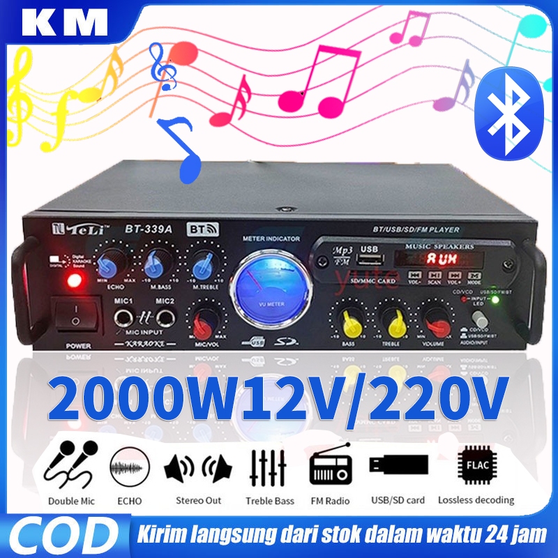 2000W AV-339A / BT-339A 2-Channel HiFi Stereo APE Karaoke Audio Ampli / Power Amplifier BT 5.0 With 