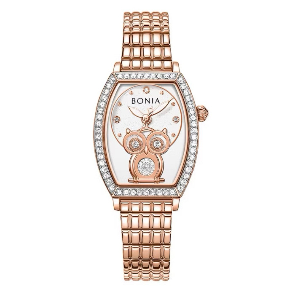 Jam Tangan Wanita BONIA Missie Tale Owl B10843-2517S B 10843 Women White Dial Rose Gold Original