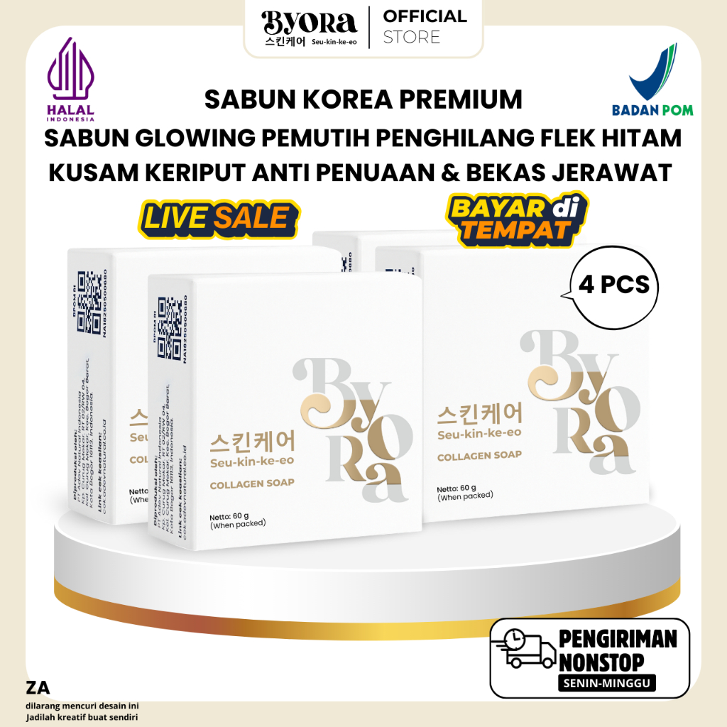 4 Pcs Byora Sabun Korea Premium Wajah & Badan Glowing Putih Bersih Bebas Jerawat Kusam Flek Bintik H