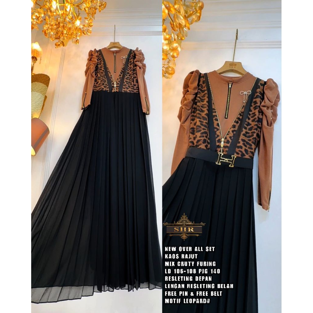 Amelta Fashion Indonesia - ORI SHR - Overall Set SHR - Dress Set Blouse Leopard - New Dress Set SHR