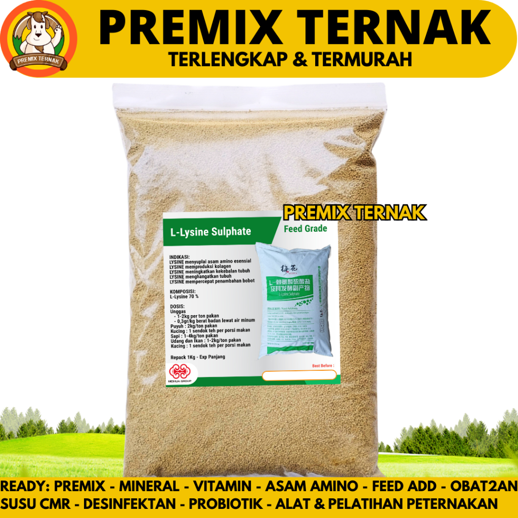 LYSINE SULFATE 1 KG MEIHUA HIJAU - Suplemen Hewan Asam Amino Penggemuk Sapi Ayam Kucing Anjing Udang
