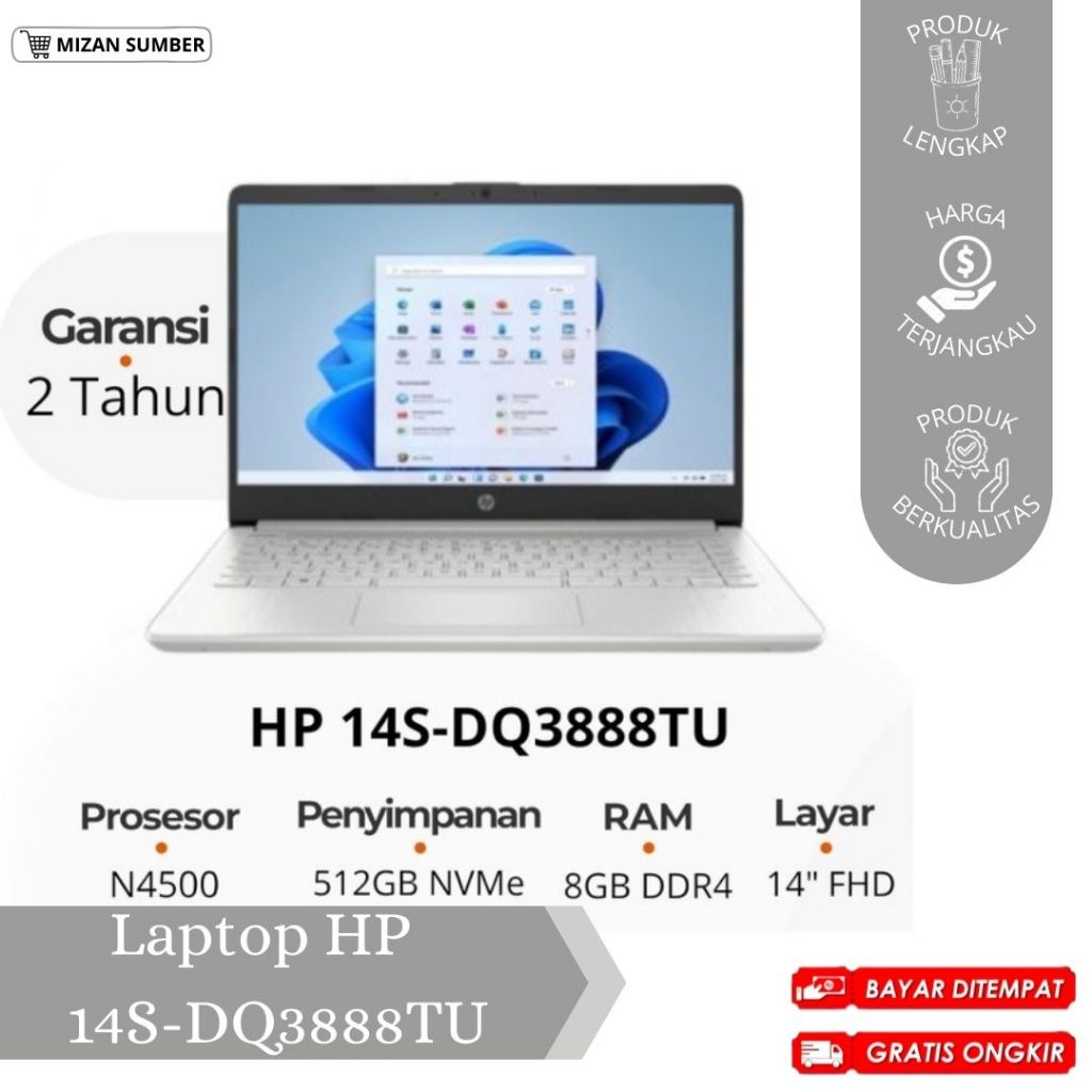 LAPTOP HP 14S-DQ3888TU / LAPTOP HP ORI / GARANSI RESMI / ELEKTRONIK / CIREBON / COD / GRATIS ONGKIR