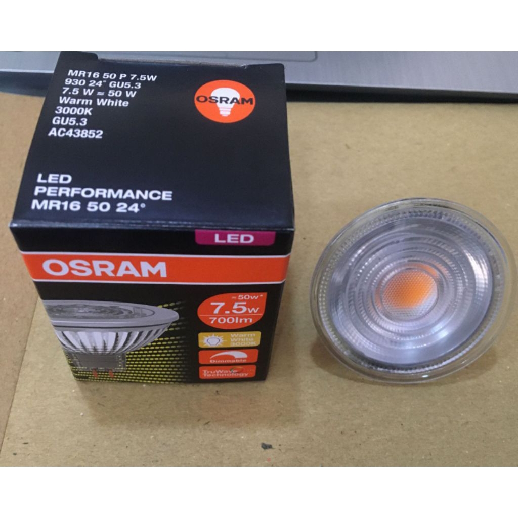 Lampu LED Performance MR16 7,5w 12v 3000K 24° GU5,3 Dimmable Osram