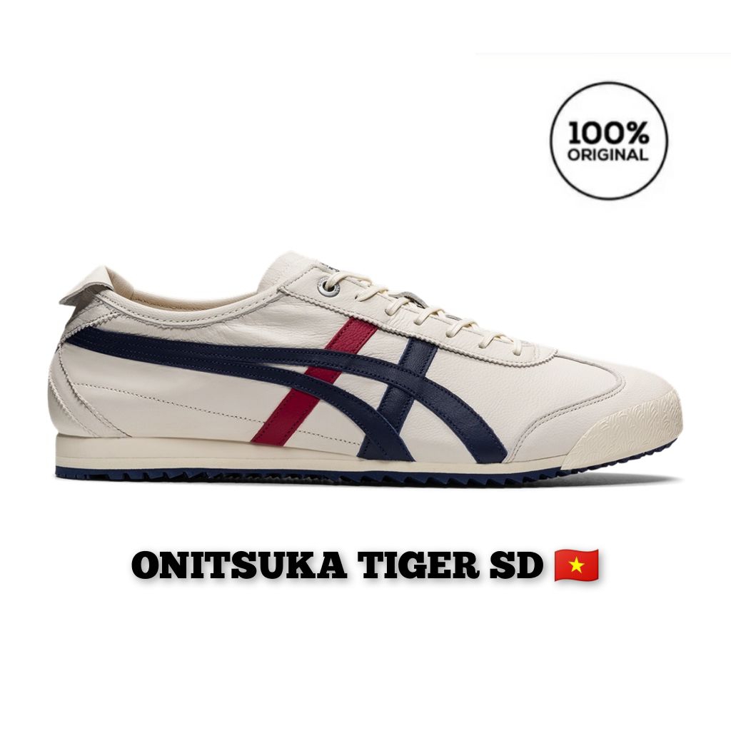Sepatu Sneakers Casual Pria Dan Wanita - Super Deluxe Vietnam - SD Cream Blue Red Unisex Onitsuka Ti