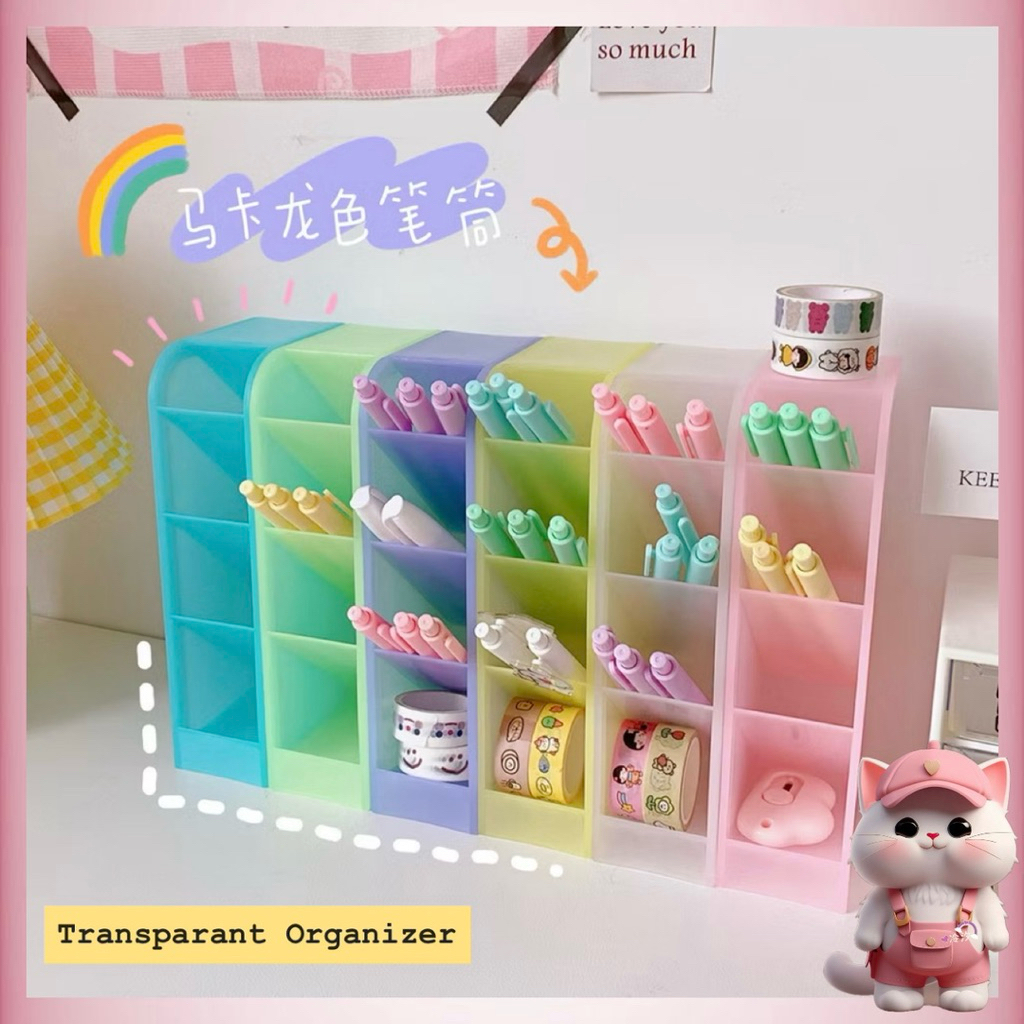 Rak Serbaguna Aesthetic / Tempat Pensil Miring Transparant Aesthetic / Tempat Organizer 4 Layer Mult