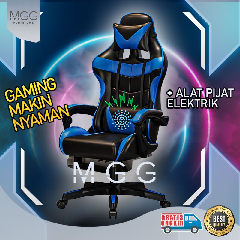 MGG Furniture-Kursi Gaming & Kerja Multifungsi|PU Premium| Roda Besi Kokoh|KursiE-Sports Pijat