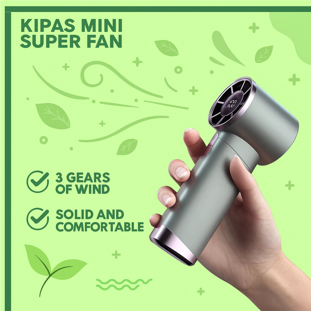 Kipas Angin Portable Mini Portabel Lucu Lipat Kecil Genggam USB Baterai LED Rechargeable 3 Level Sil