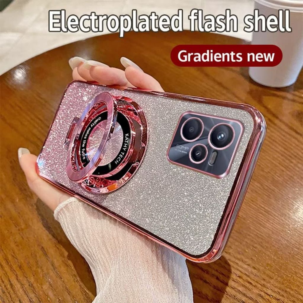 Soft Case Untuk Realme C35 Glitter Ring Magnetic Holder Premium