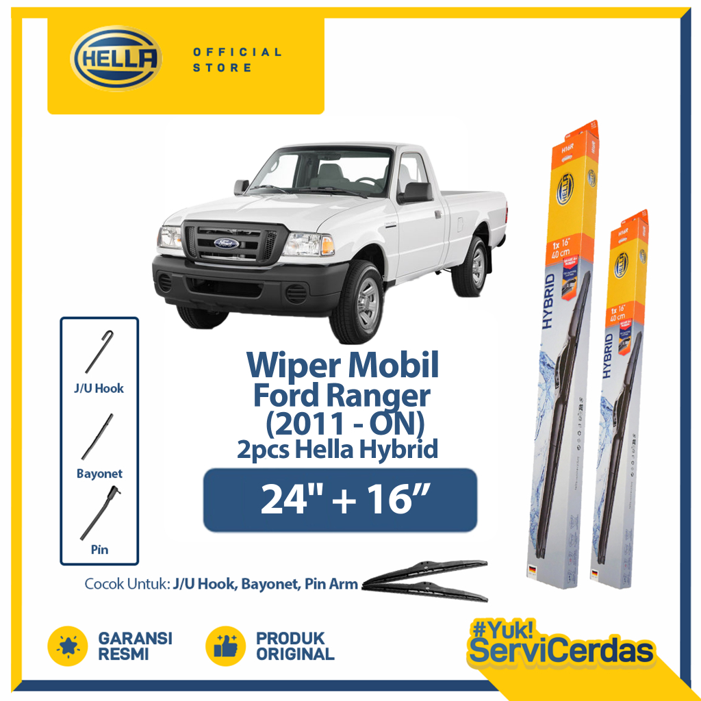Wiper Mobil FORD Ranger 2011 - on 24" + 16" (2pcs) - HELLA Hybrid