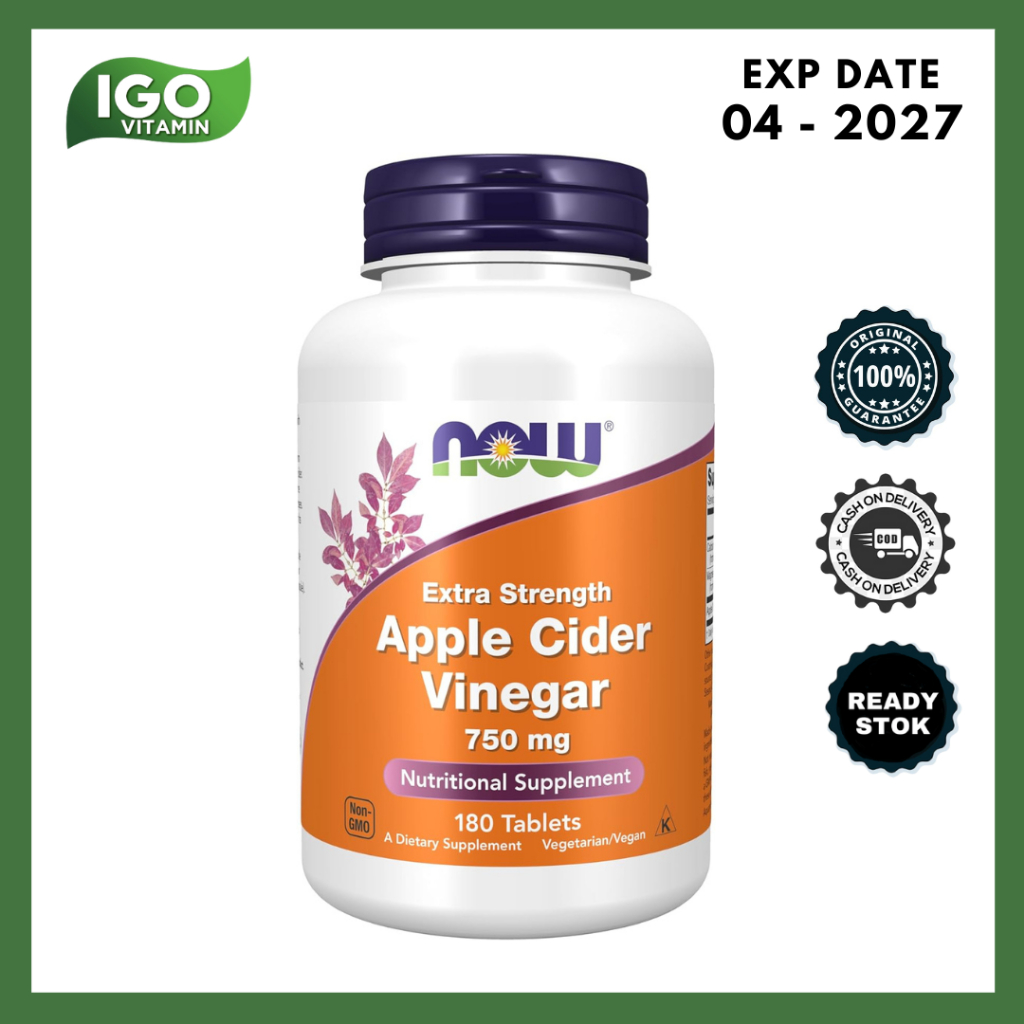 NOW Apple Cider Vinegar 750 mg 180 Tablets – Suplemen Kapsul ACV Original