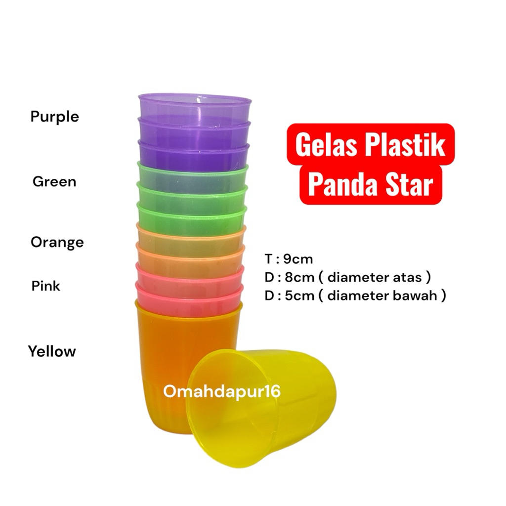 1pcs Gelas Plastik Transparan Panda star Tinggi 9cm Warna Warni | Gelas Plastik Anak Gelas Kumur Gel